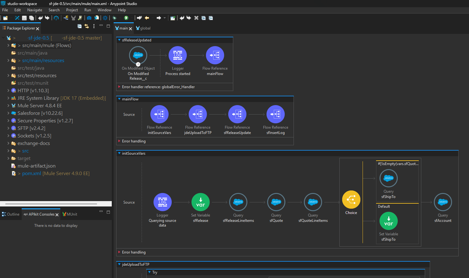 MuleSoft flow screenshot for the JD Edwards integration