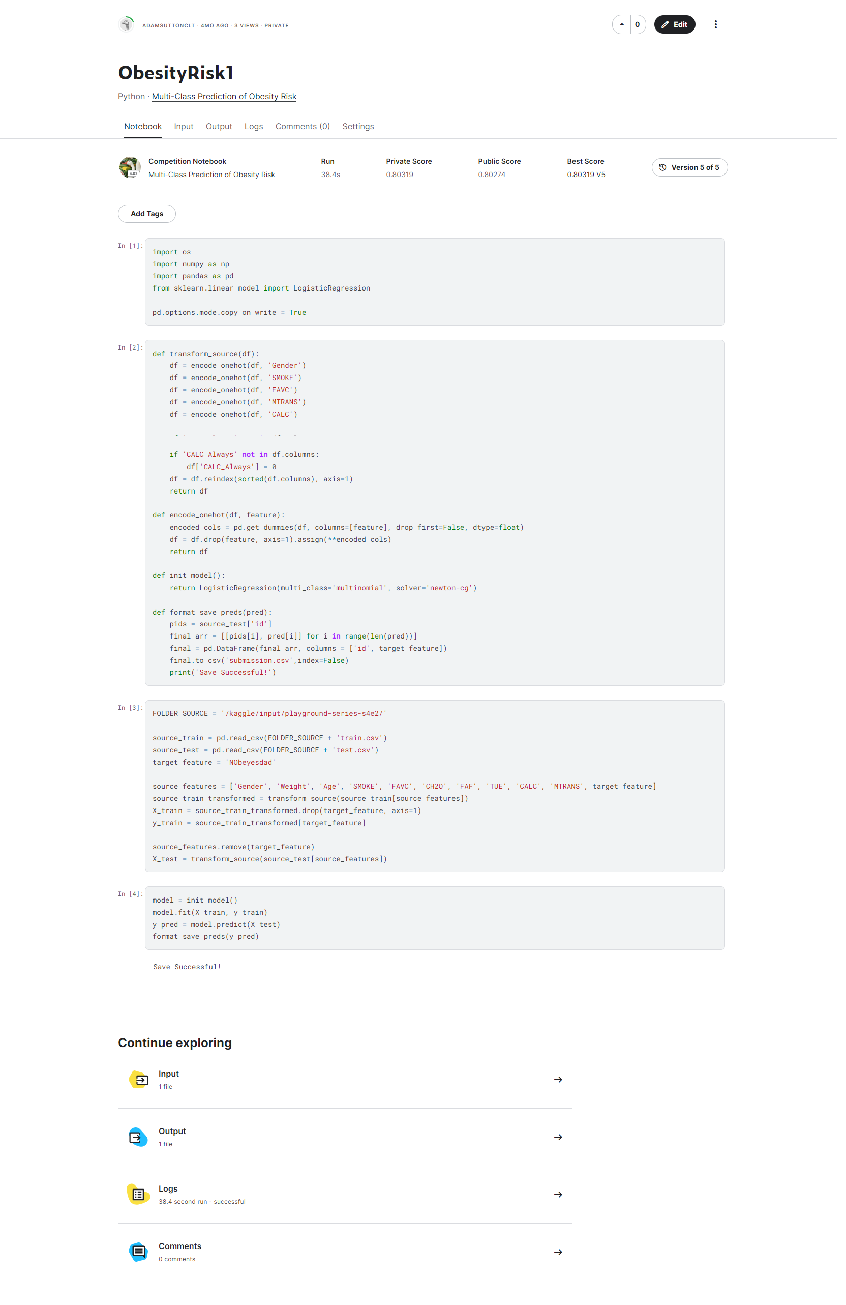 Prediction of obesity risk notebook screenshot