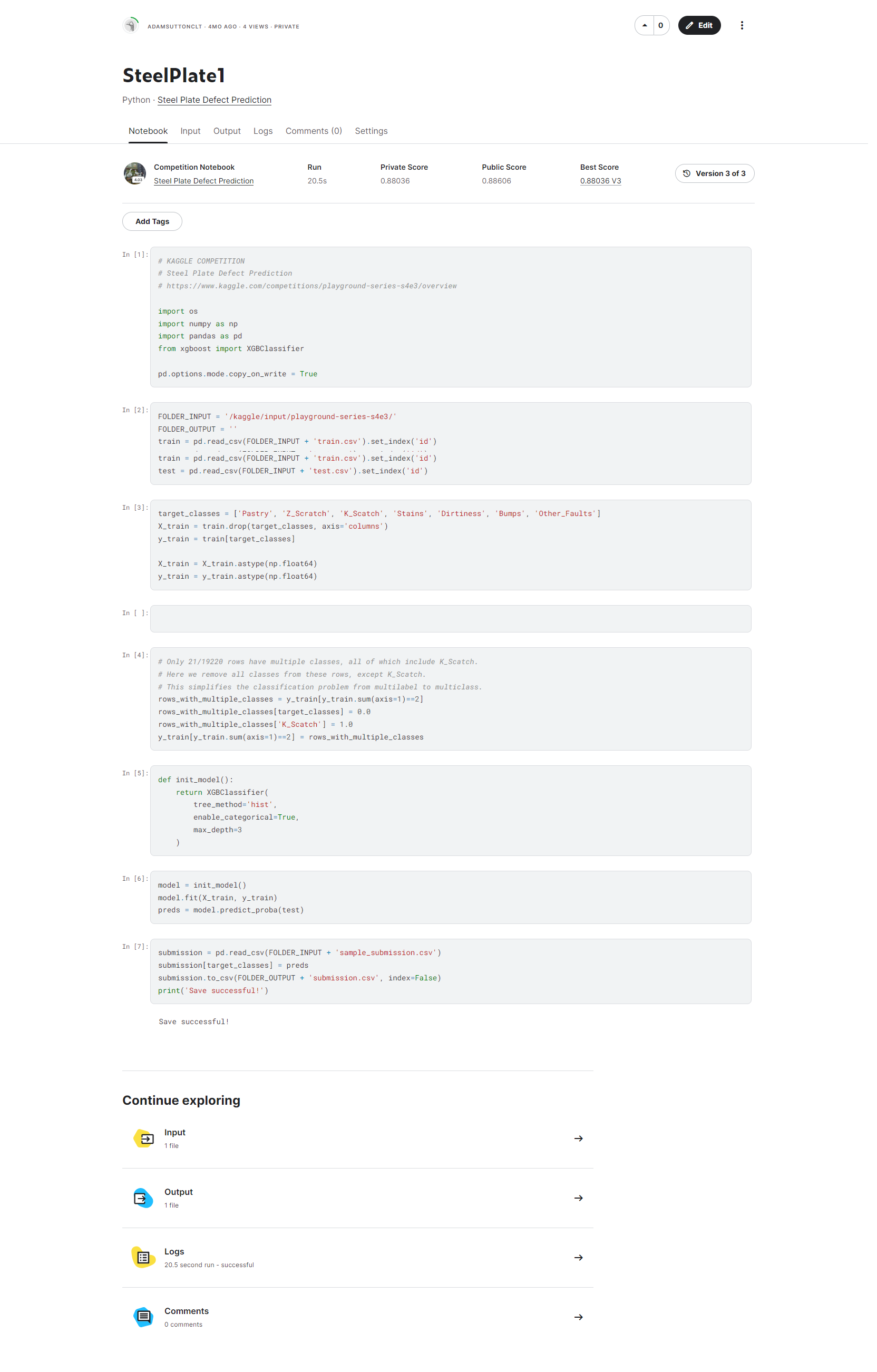 Additional steel plate defect prediction notebook screenshot