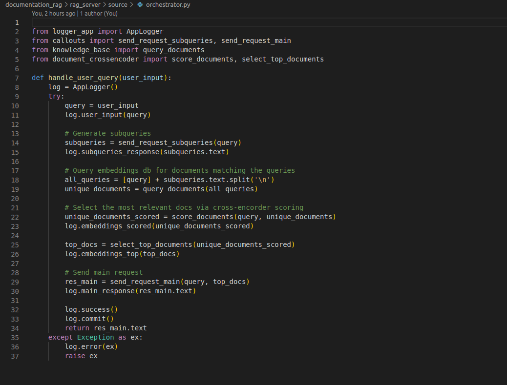 Code screenshot from the RAG web application