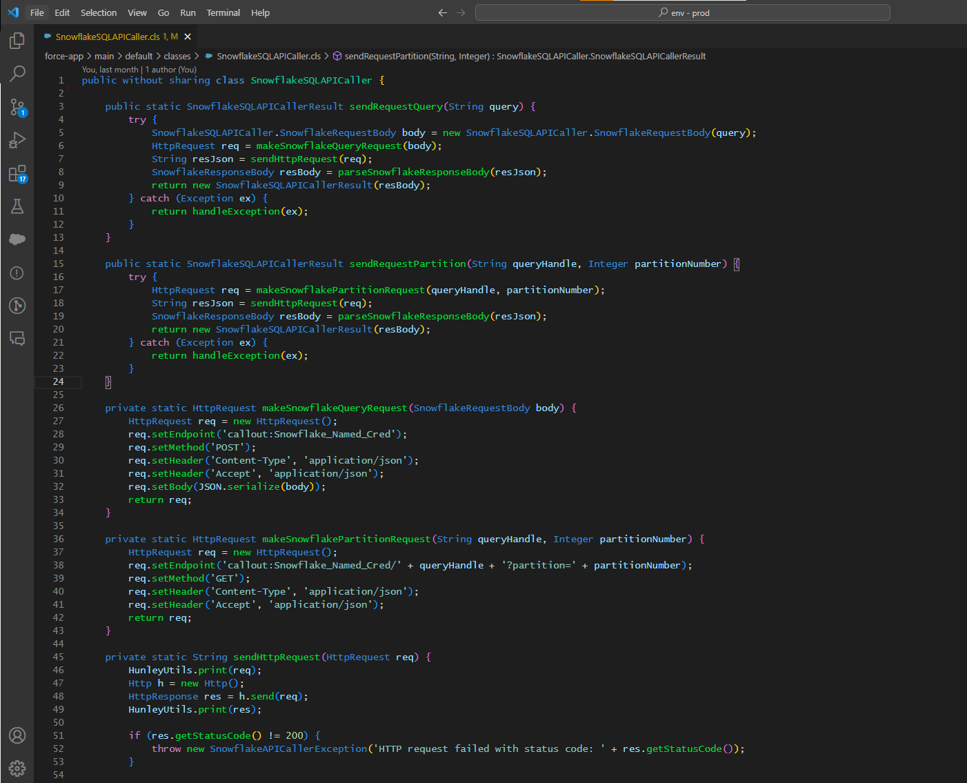 Additional code screenshot for the Snowflake integration